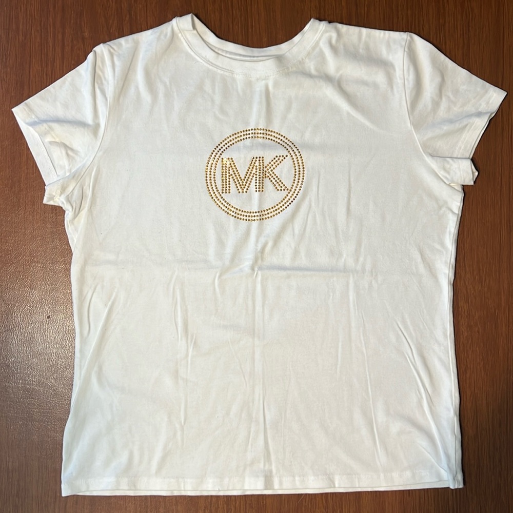 Michael Kors Gold Stud MK Circle Logo Women's T-shirt-Large